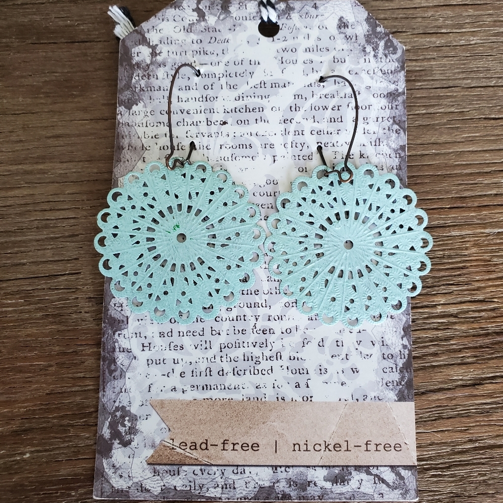 Sea foam filigree pressed metal dangle earing